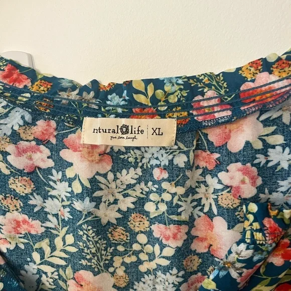 Natural Life Boho Floral Maxi Dress  XL teal Cottagecore Festival Romantic - Picture 4 of 7